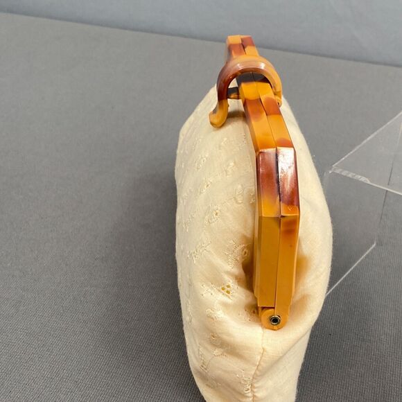 VTG 70s Eyelet Clutch Handbag Womens Ivory Boho Hippie Cottagecore Pockets Retro - Picture 5 of 12